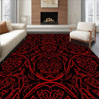 Crimson Red Ornate Damask Rug