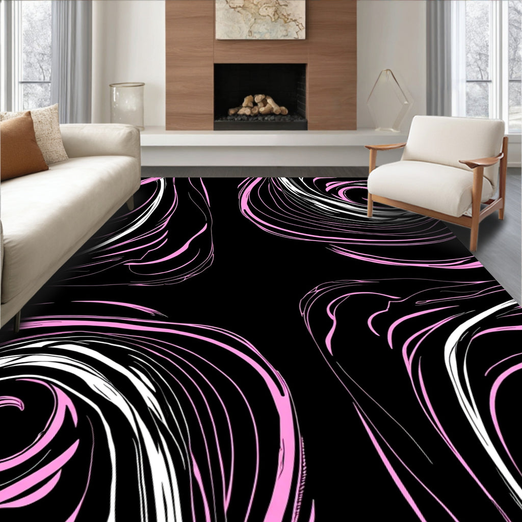 Pink Swirl Abstract Black Rug