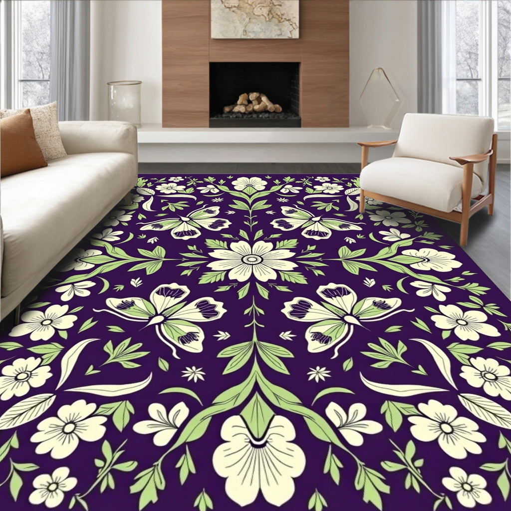 Vibrant Plum Butterfly Garden Floral Rug