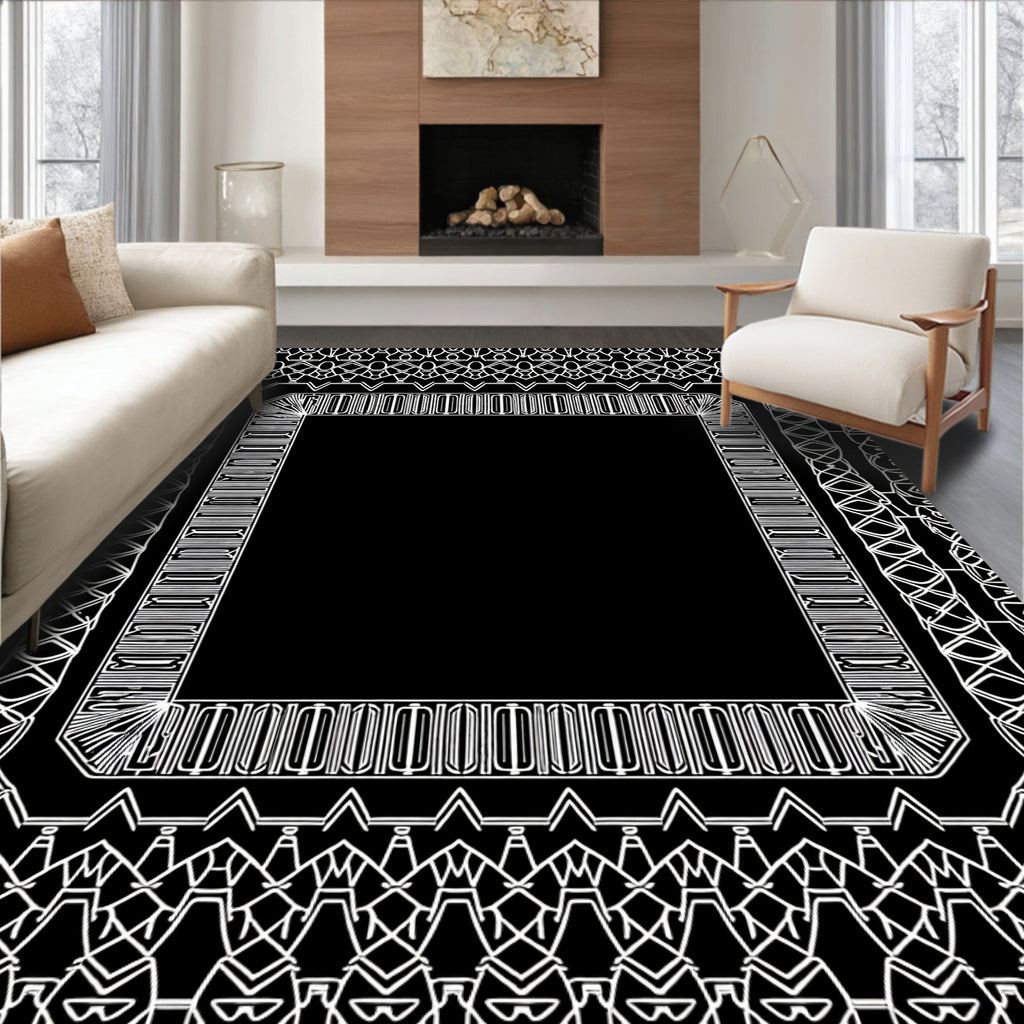 Geometric White Ornate Border Rug