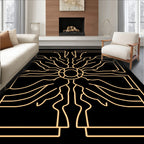 Golden Sunburst Geometric Lines Rug