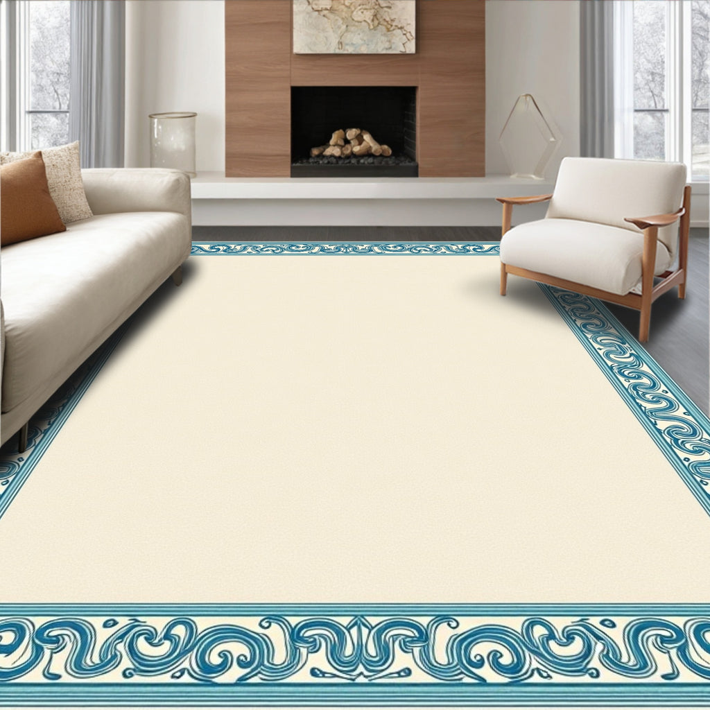 Turquoise Swirl Antique Border Rug