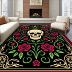 Crimson Rose Skull Floral Victorian Rug