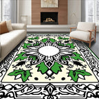 Green Leaf Bordered Medallion Rug