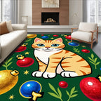 Ginger Cat Ornaments Green Christmas Rug