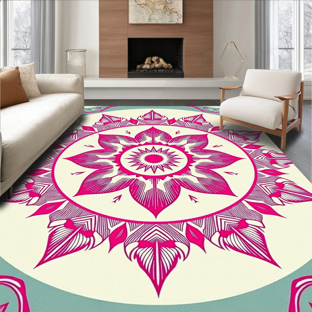 Vibrant Pink Floral Medallion Harmony Rug
