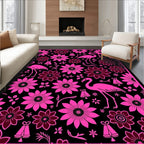 Vibrant Pink Flamingo Floral Composition Rug