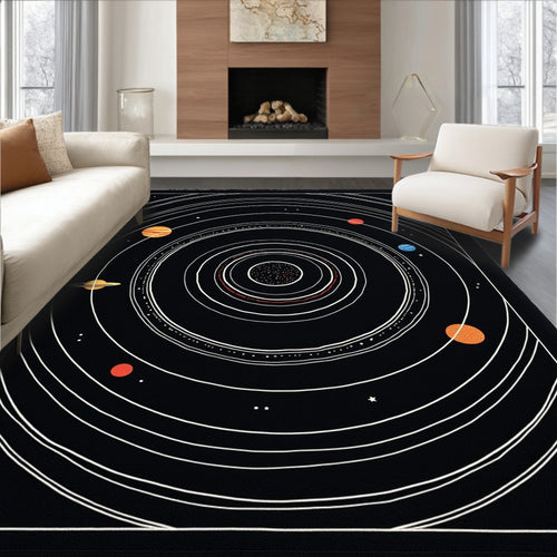 Black Celestial Solar System Orbits Rug