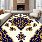Ornate Blue Gold Floral Medallion Rug