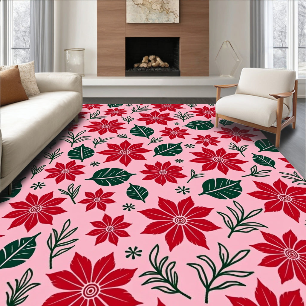 Red Petal Pink Floral Garden Rug