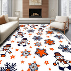 Whimsical Snowman Orange Snowflake Star Rug