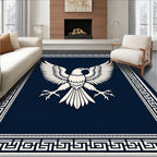Navy and Ivory Eagle Greek Key Rug