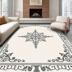 Elegant Gray Ornamental Star Border Rug