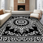 Black White Radial Sunburst Mandalas Rug