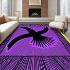Vibrant Purple Bird Burst Yellow Frame Rug