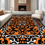 Bold Orange Black Ornate Scroll Rug