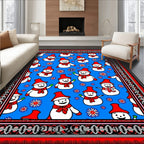 Blue Snowman Festive Holiday Scene Rug