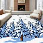 Snowy Blue Pine Forest Snowflakes Rug