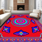 Vibrant Red Blue Mandala Floral Rug
