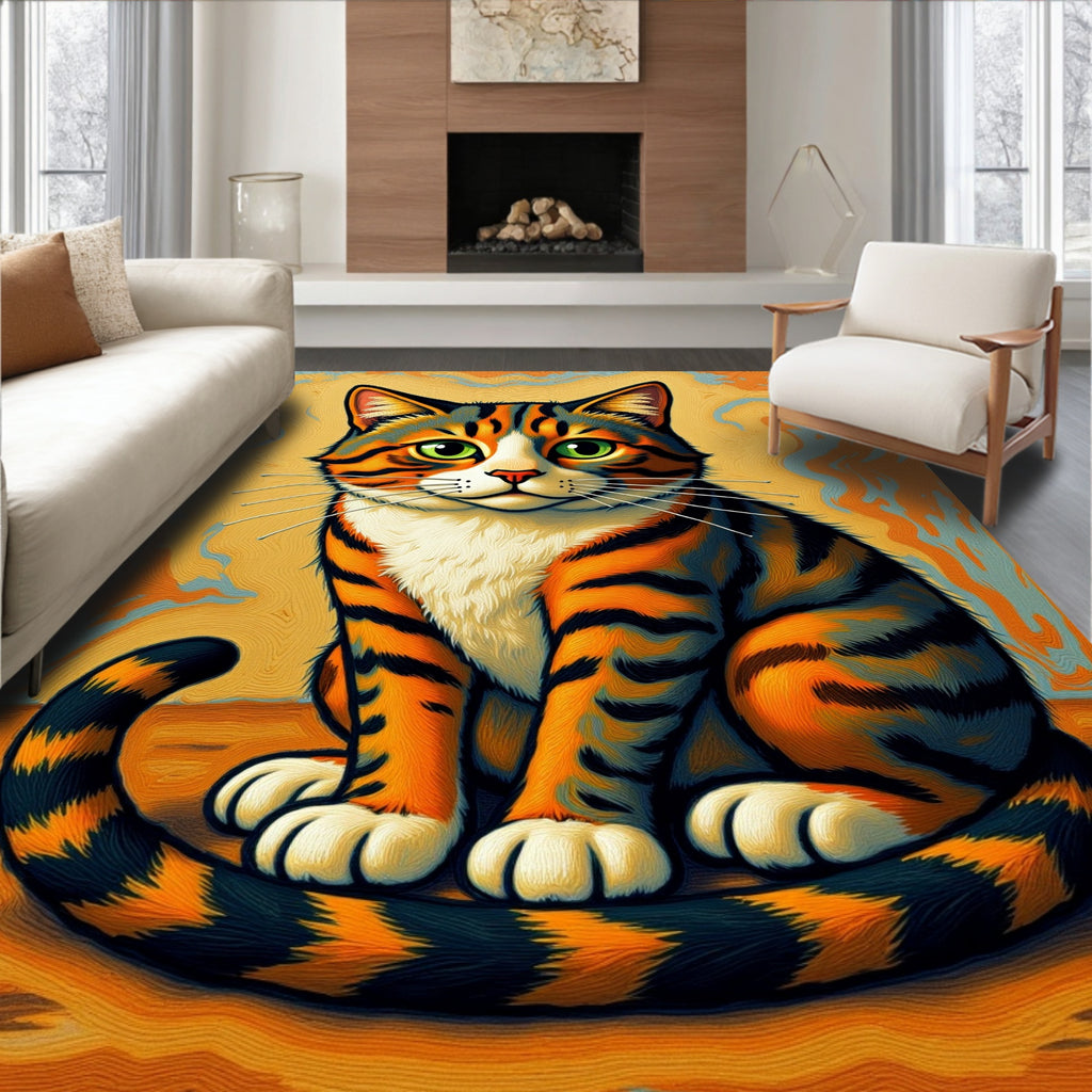 Orange Tabby Cat Swirls Background Rug