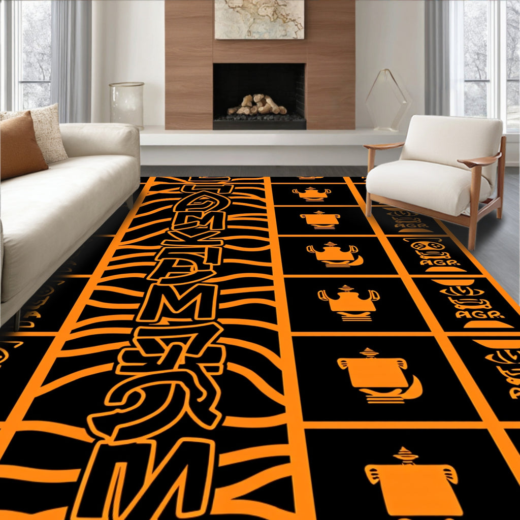 Bold Orange Black Graphic Animal Stripes Rug