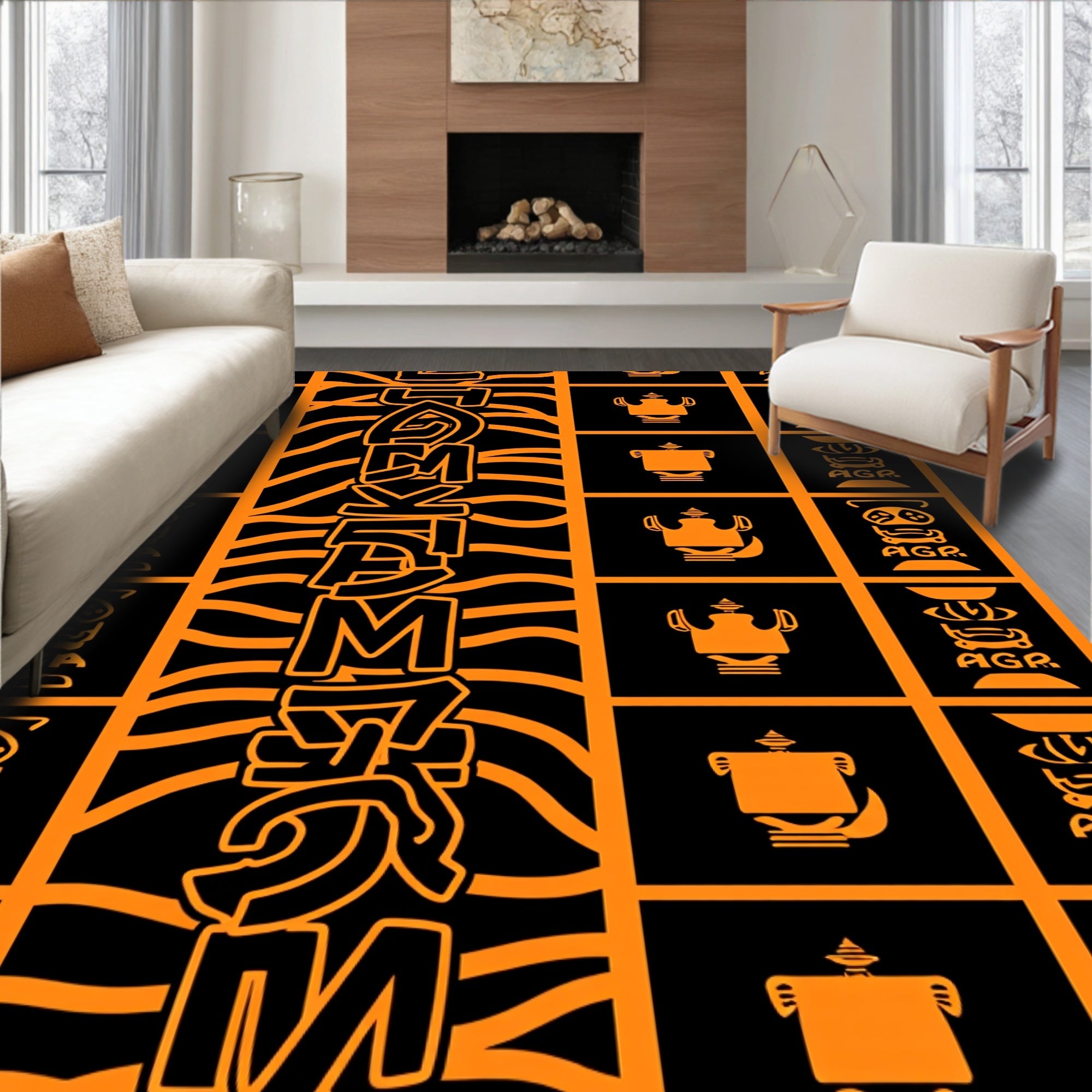 Bold Orange Black Graphic Animal Stripes Rug