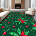 Festive Red Poinsettia Holly Berry Rug