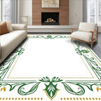 Green Gold Floral Border Frame Rug