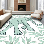 Serene Aqua Elephant Leafy Background Rug