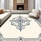 Cream Blue Ornamental Frame Medallion Rug